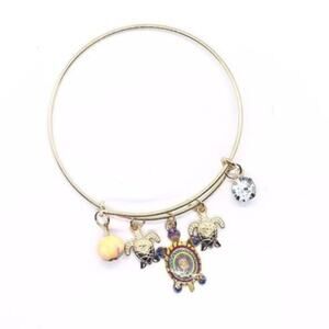 Beaded Sea Turtle Charm Colorful Bangle Bracelet